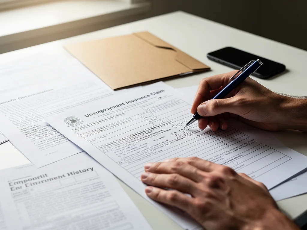 Person completing an unemployment claim form