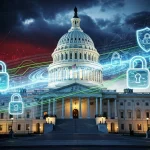 US Capitol building with digital data streams, representing new data privacy legislation debates.