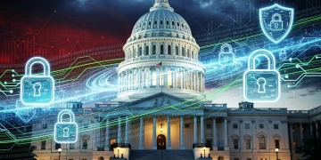 US Capitol building with digital data streams, representing new data privacy legislation debates.
