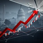 Illustration of the US debt ceiling, showing financial graphs and economic indicators under pressure, symbolising market uncertainty.