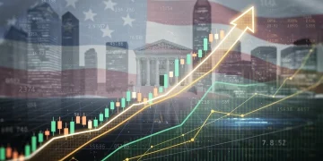 Abstract representation of US economic data and Federal Reserve interest rate predictions for 2026.