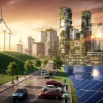 US Government's £5 Billion Green Technology Investment by 2027 Modern cityscape with renewable energy infrastructure, symbolising US green technology investment
