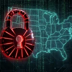 Digital padlock over US map, representing a significant increase in ransomware attacks across the United States.