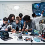 University students working together on a STEM project in a lab, symbolising new educational approaches.