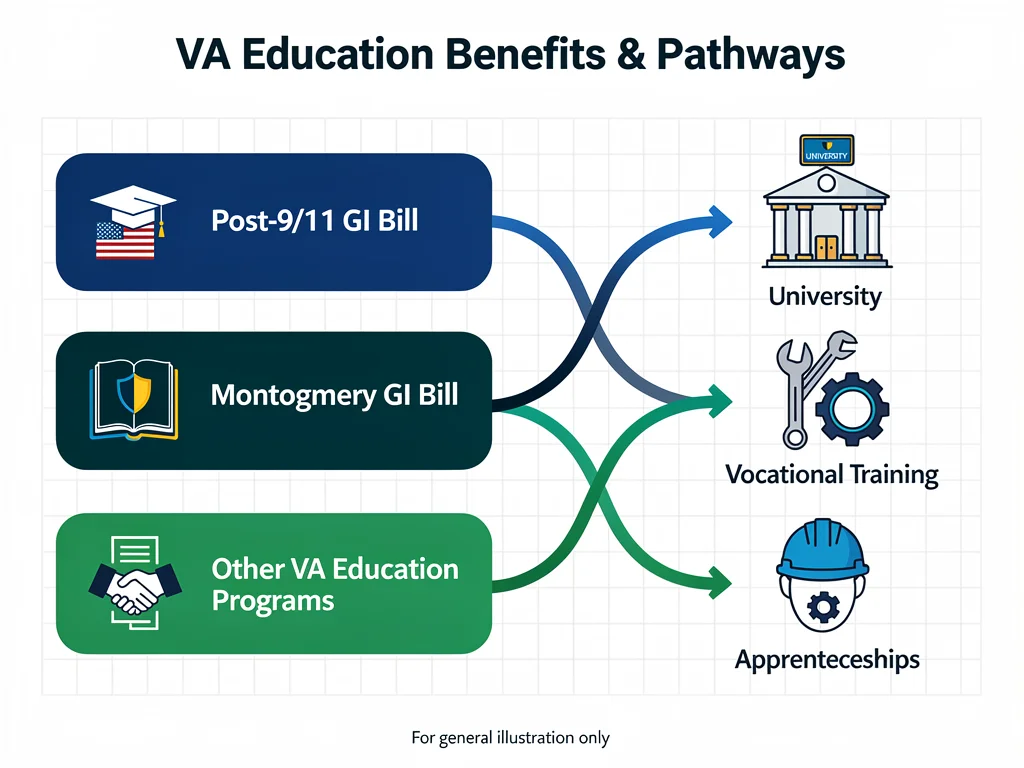 Infographic comparing VA education benefits for veterans' academic pursuits.