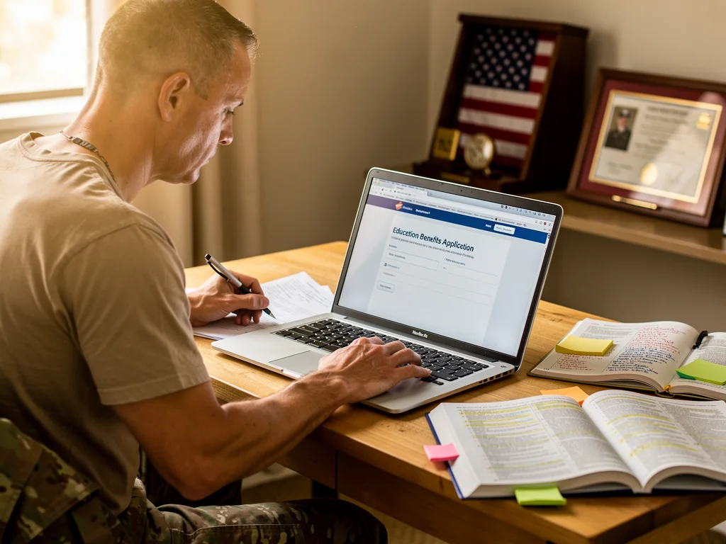 Veteran completing an online application for education benefits.